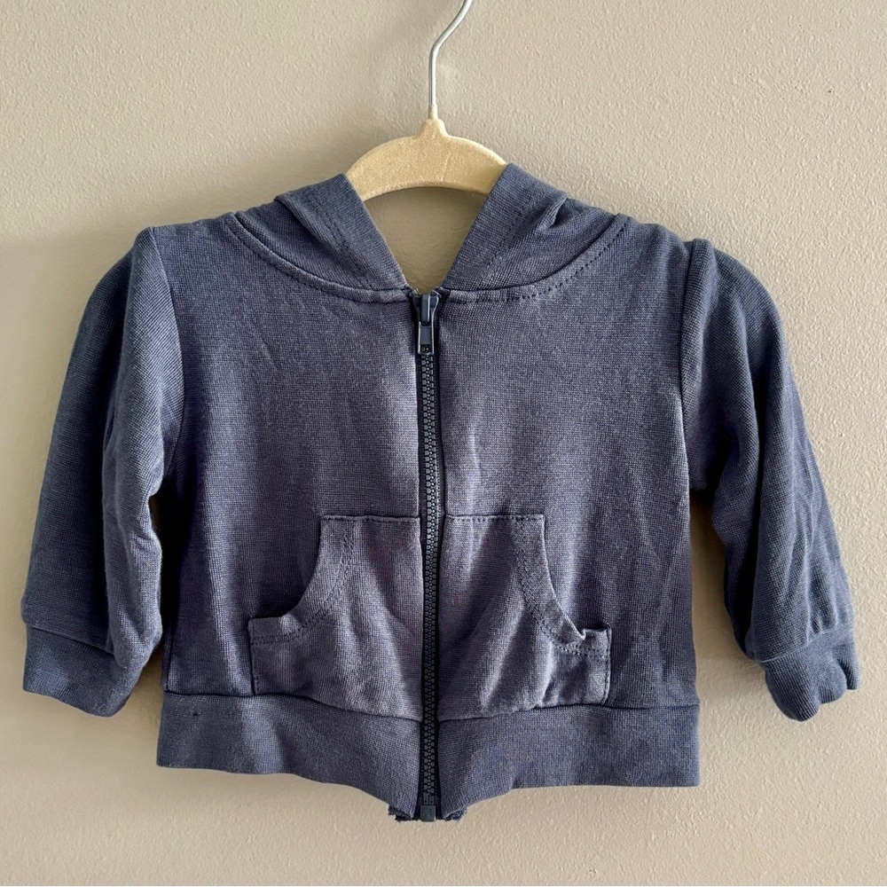Kyte Baby Bamboo Jersey Hooded Jacket in Slate Blue GUC 0-3M